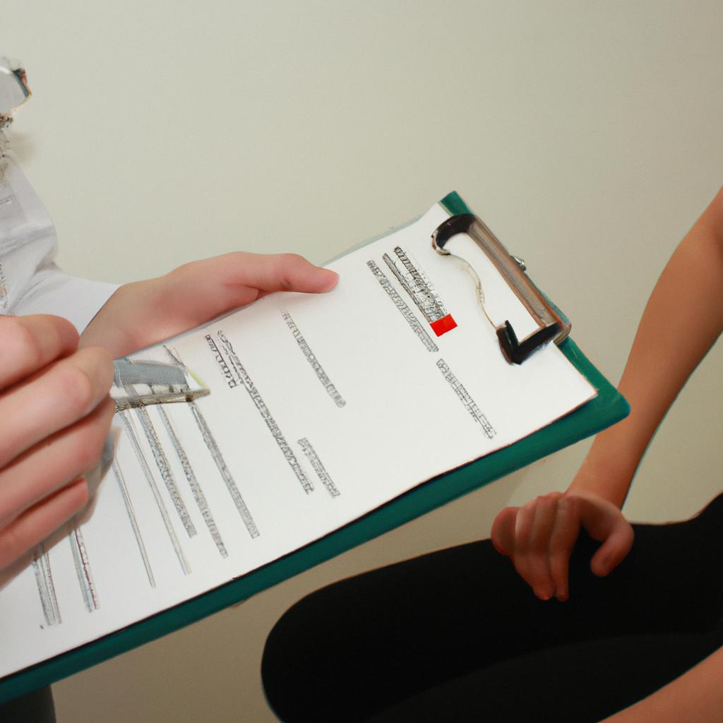 Person holding clipboard, interviewing patient