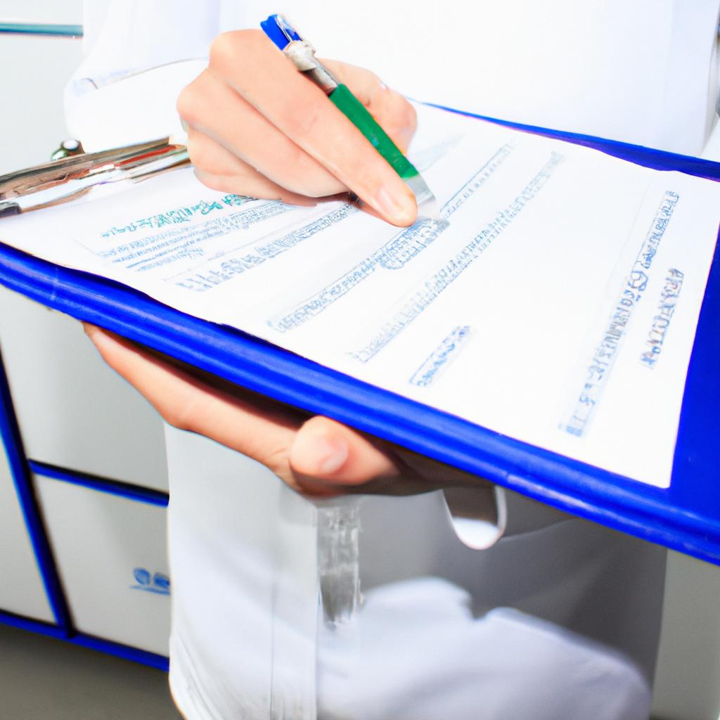 Person holding medical clipboard, examining